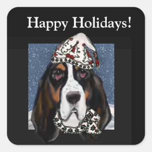 BASSET. HOUND  SQUARE STICKER