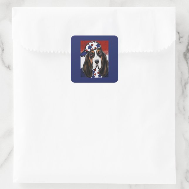 Basset Hound Square Sticker (Bag)