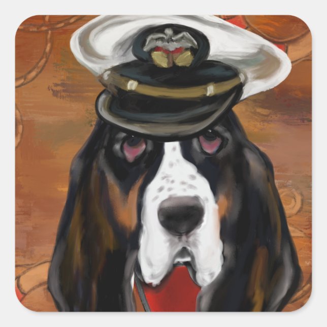 BASSET HOUND SQUARE STICKER (Front)