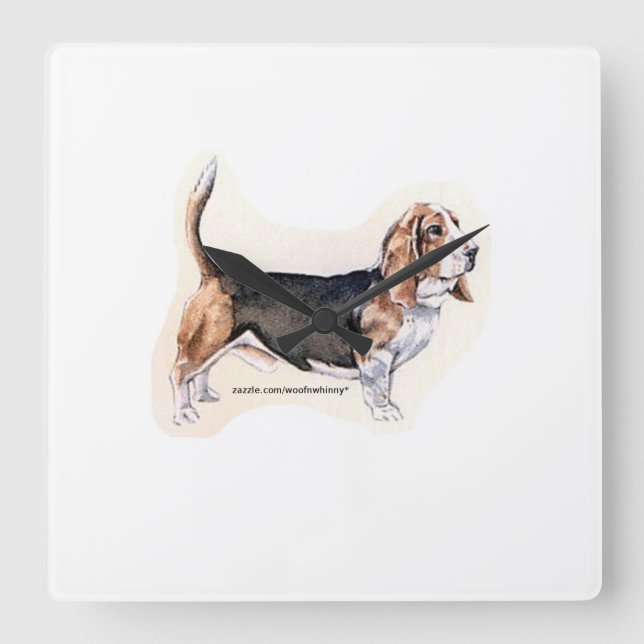 Basset Hound Square Wall Clock (Front)