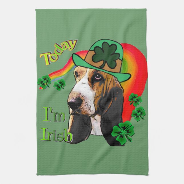 Basset Hound St Patricks Day Tea Towel (Vertical)