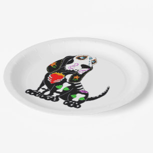 Basset Hound Sugar Skull Paper Plate