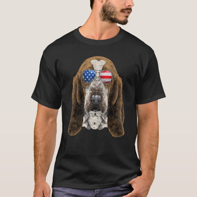 Basset Hound Sunglasses American Usa Flag 4th Of J T-Shirt (Front)