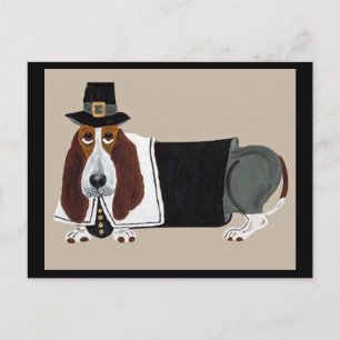 Basset Hound Thanksgiving Pilgrim Postcard