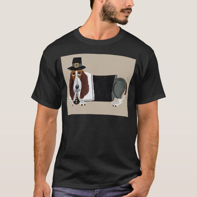 Basset Hound Thanksgiving Pilgrim T-Shirt (Front)