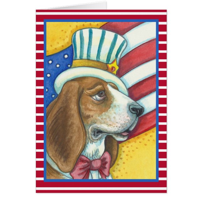 BASSET HOUND UNCLE SAM, DOG NOTE CARD Blank (Front)