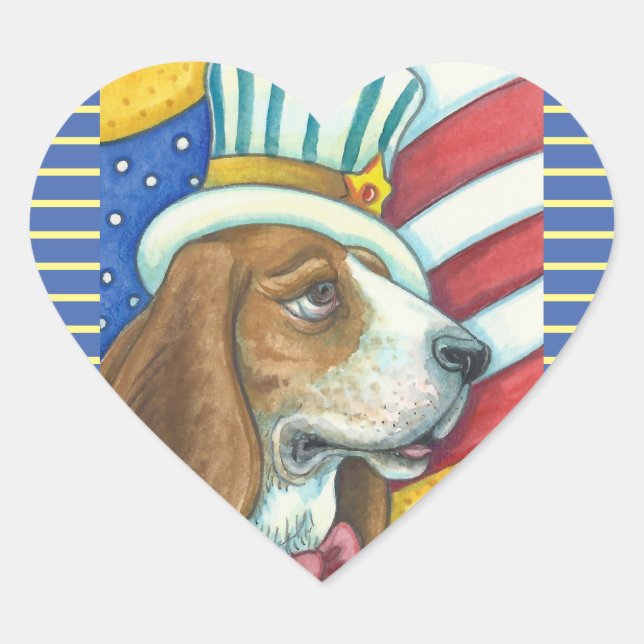 BASSET HOUND UNCLE SAM, DOG STICKERS Heart * Sheet (Front)