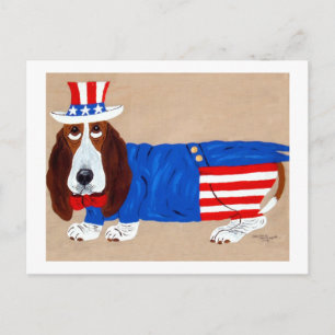 Basset Hound Uncle Sam Holiday Postcard