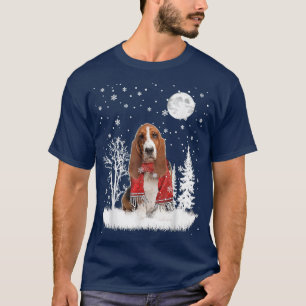 Basset Hound Under Moonlight Snow Christmas Pajama T-Shirt