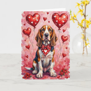Basset Hound Valentine’s Day Dog with Hearts Red Card