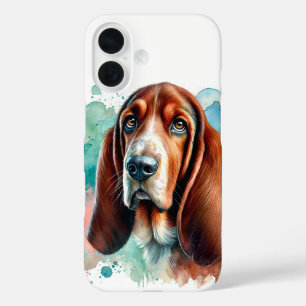 Basset Hound Watercolor Art iPhone 16 Case