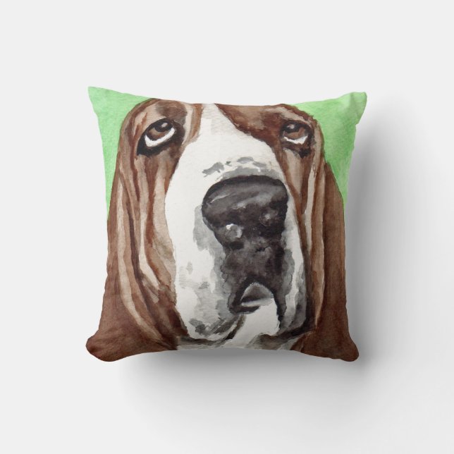 Basset Hound Watercolor Art Cushion (Front)