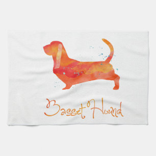 Basset Hound Watercolor Design Tea Towel