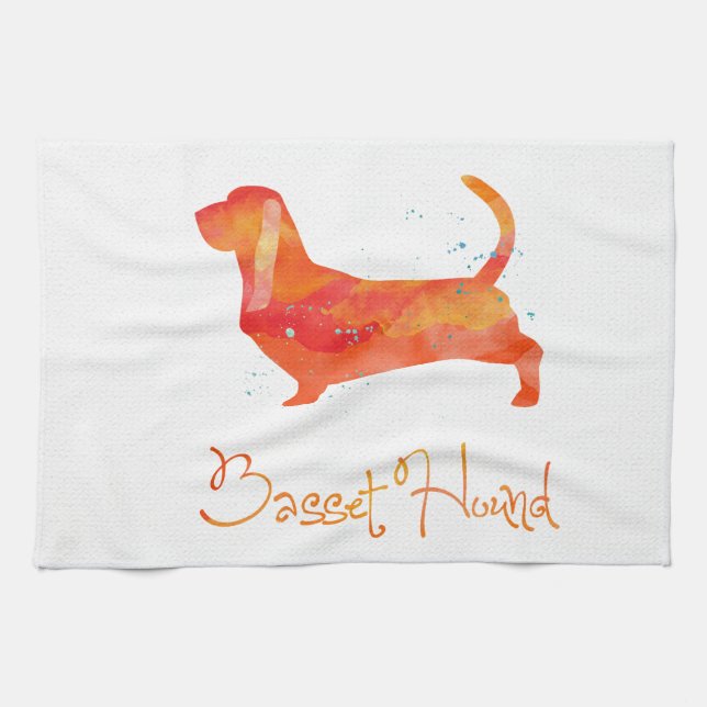 Basset Hound Watercolor Design Tea Towel (Horizontal)