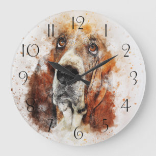 Basset hound watercolor painting large clock