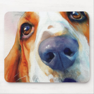 Basset hound watercolor portrait mouse pad