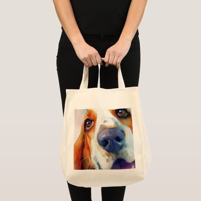 Basset hound watercolor portrait tote bag (Front (Product))