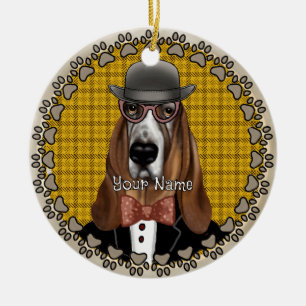 Basset Hound wearing glasses Ceramic Ornament
