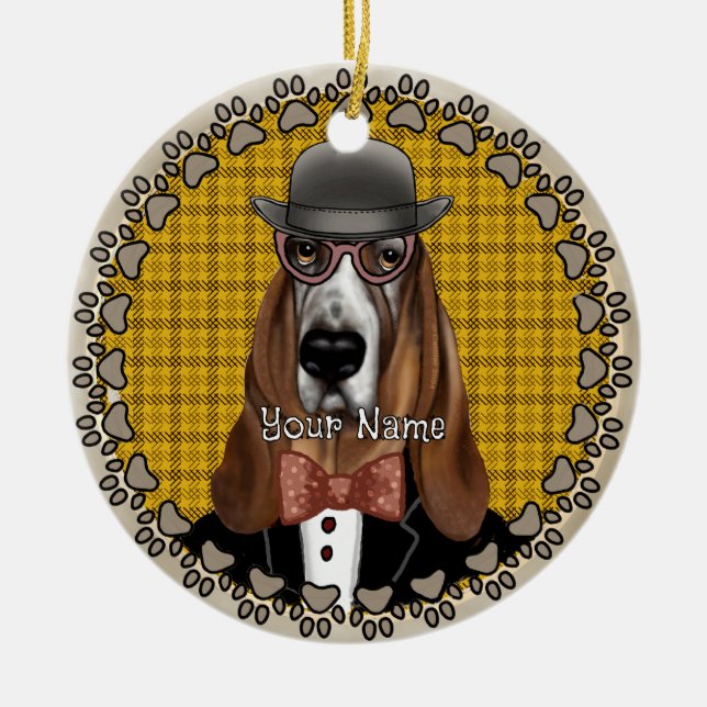 Basset Hound wearing glasses Ceramic Ornament (Front)