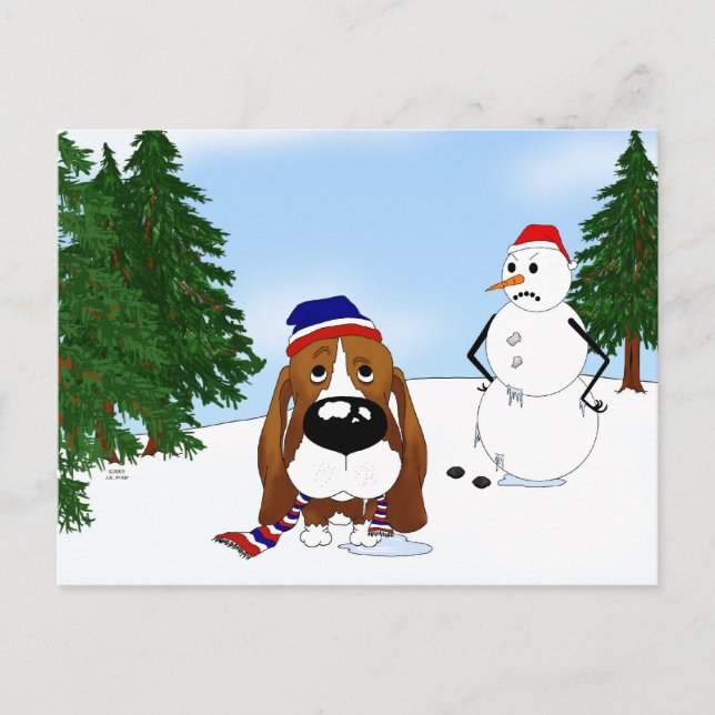 Basset Hound Winter Scene Postcard (Front)