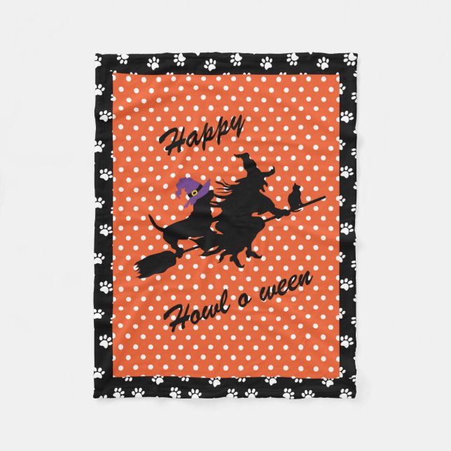 Basset Hound Witch Halloween Fleece Blanket (Front)