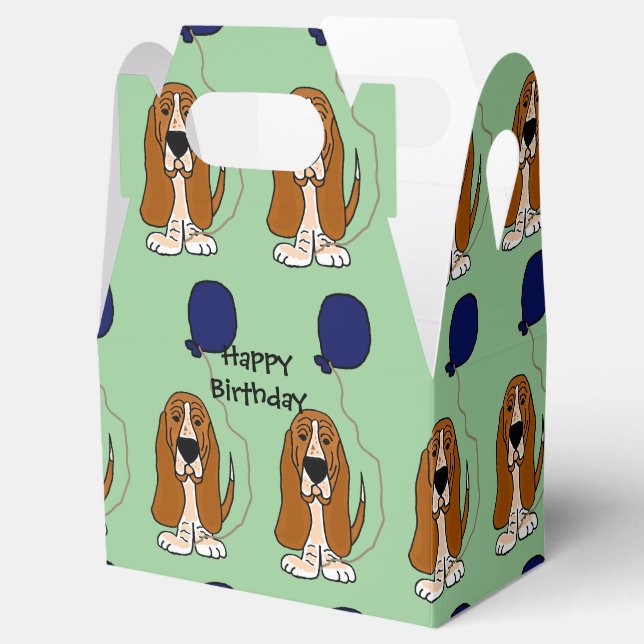Basset Hound with Balloon Birthday Gift Box (Opened)