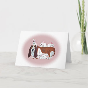 Basset Hound With Bunny Friends Card