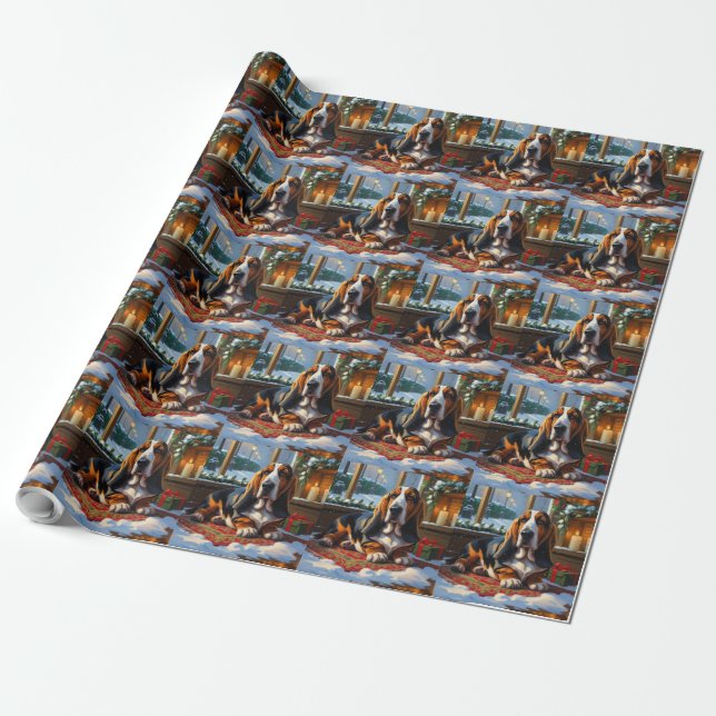 Basset Hound With Christmas Lights Holiday  Wrapping Paper (Unrolled)