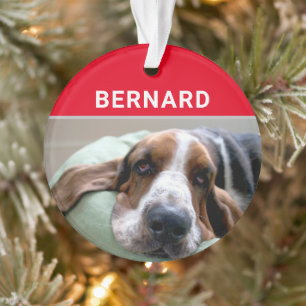 Basset Hound with Dog's Name and Photo Christmas Ornament