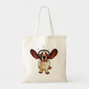 Basset Hound With Earphones, Pop Art, Budget Tote Bag