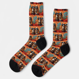 Basset Hound With Heart Roses Valentine's Day  Socks