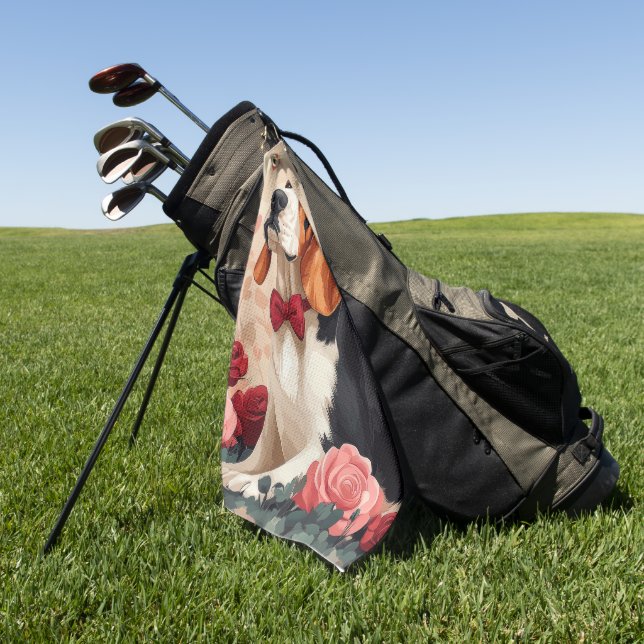 Basset Hound with Roses - Valentine's Day  Golf Towel (Green)
