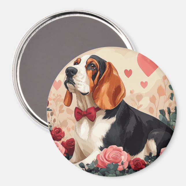 Basset Hound with Roses - Valentine's Day  Magnet (Front/Back)