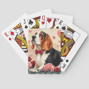 Basset Hound with Roses - Valentine's Day Playing Cards