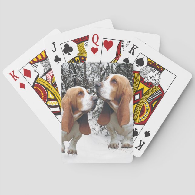 Basset Hounds in the Snowy Woods Playing Cards (Back)