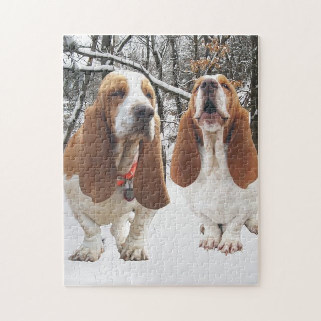 Basset Hounds in the Woods Jigsaw Puzzle (Vertical)
