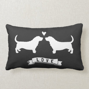Basset Hounds Love - Dog Silhouettes w/ Heart Lumbar Cushion