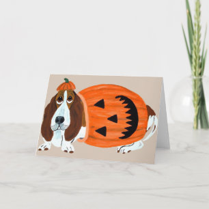 Basset In Pumpkin Suit Card