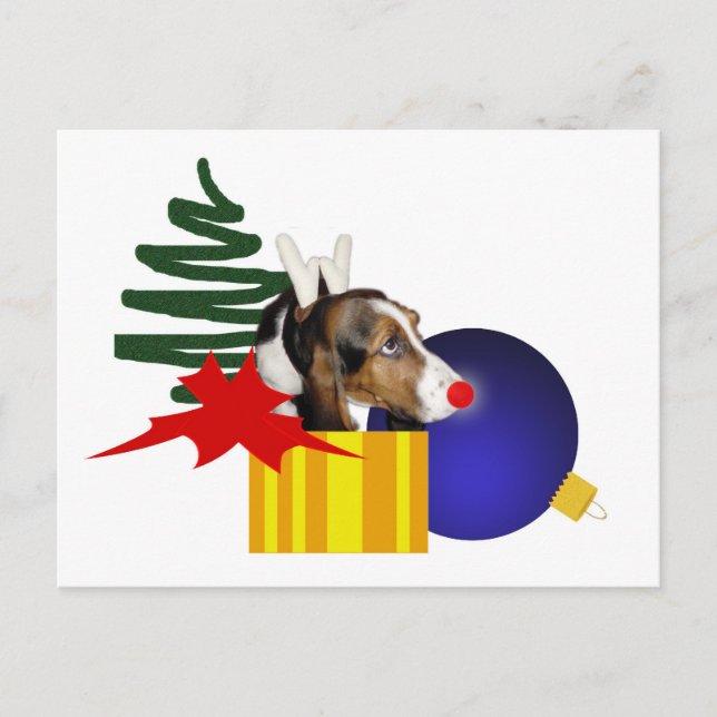 Basset Reindeer Postcard (Front)