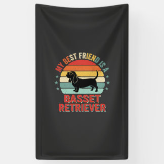 Basset Retriever Retro Sunset Dog Banner