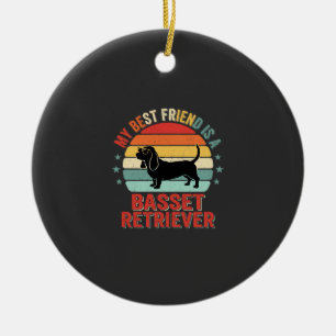 Basset Retriever Retro Sunset Dog Ceramic Ornament