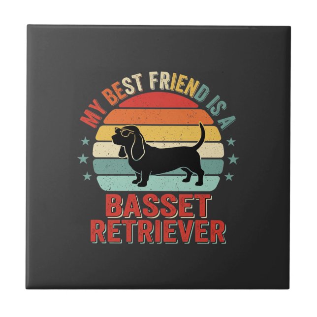 Basset Retriever Retro Sunset Dog Ceramic Tile (Front)