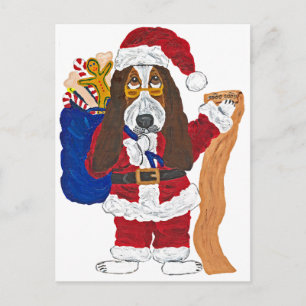 Basset Santa Checking List Of Good Bassets Holiday Postcard