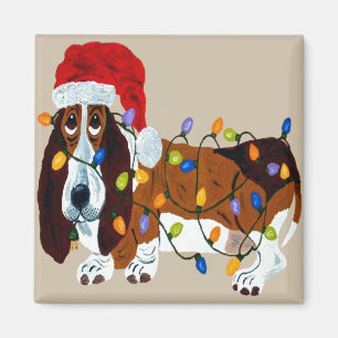 Basset Tangled In Christmas Lights Magnet