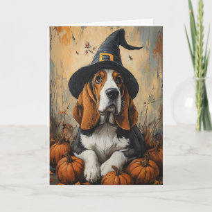 Basset Witch Halloween Holiday Card
