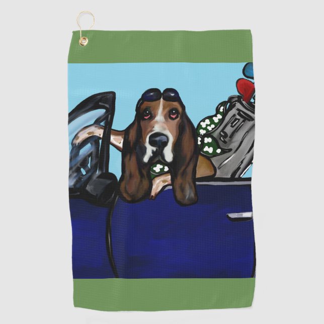 Bassett Hound Golfer Golf Towel (Front)