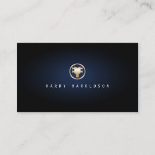 Bassist Gold Bass Guitar Headstock Icon Blue Glow Business Card