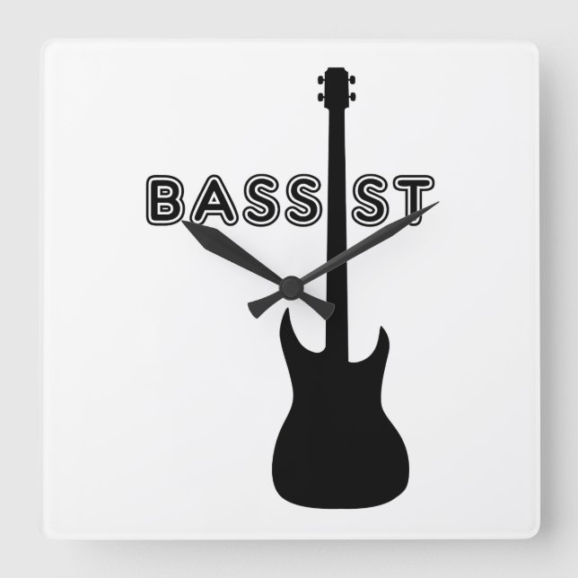 Bassist Silhouette Square Wall Clock (Front)