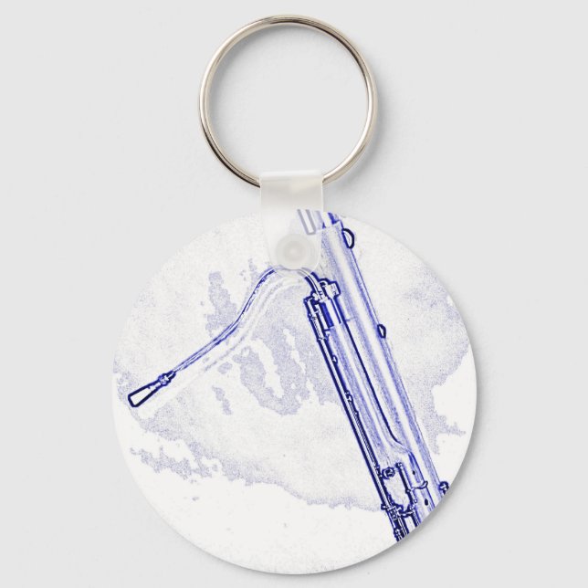 Bassoon Blue Ink Drawing Keychain (Front)