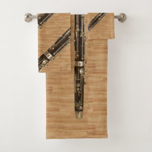 Bassoon Ensemble on Wood Grain Look Bath Towel Set